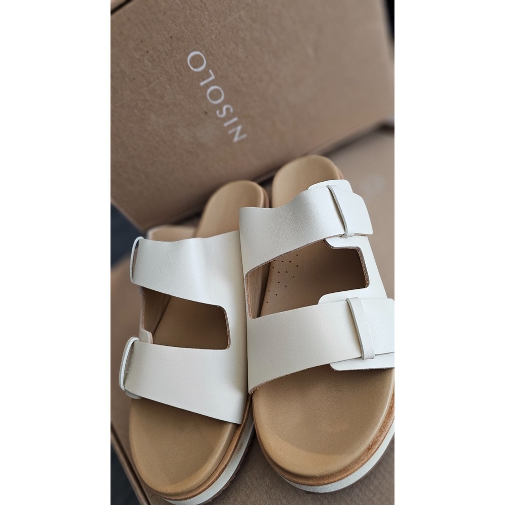NISOLO ella Go-To Flatform Slide LEATHER Womens 9 Bone NIB MSRP138